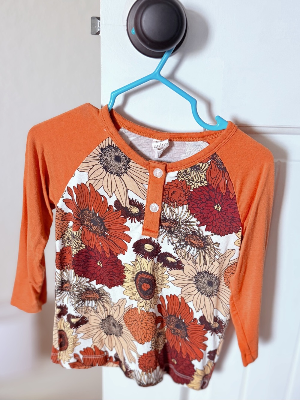 kate quinn long sleeve baseball henley tee | harvest sunflower | bamboo - 18-24m